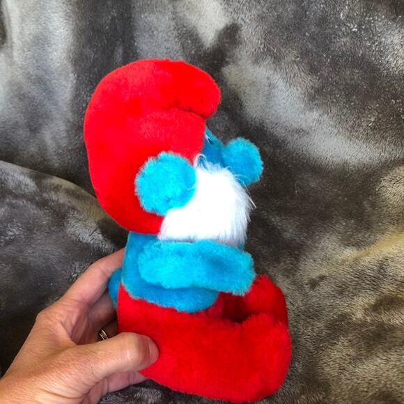 Vintage Papa Smurf Plush Doll 8" 1981 Wallace Berrie Smurf Nut Hull Stuffing - Picture 4 of 12